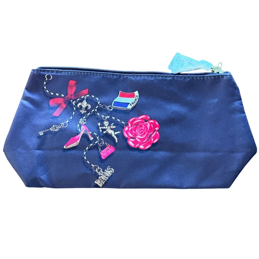 Lancome Paris Makeup Bag Charm Graphic Cosmetic Pouch Brown 10x5.5 Women